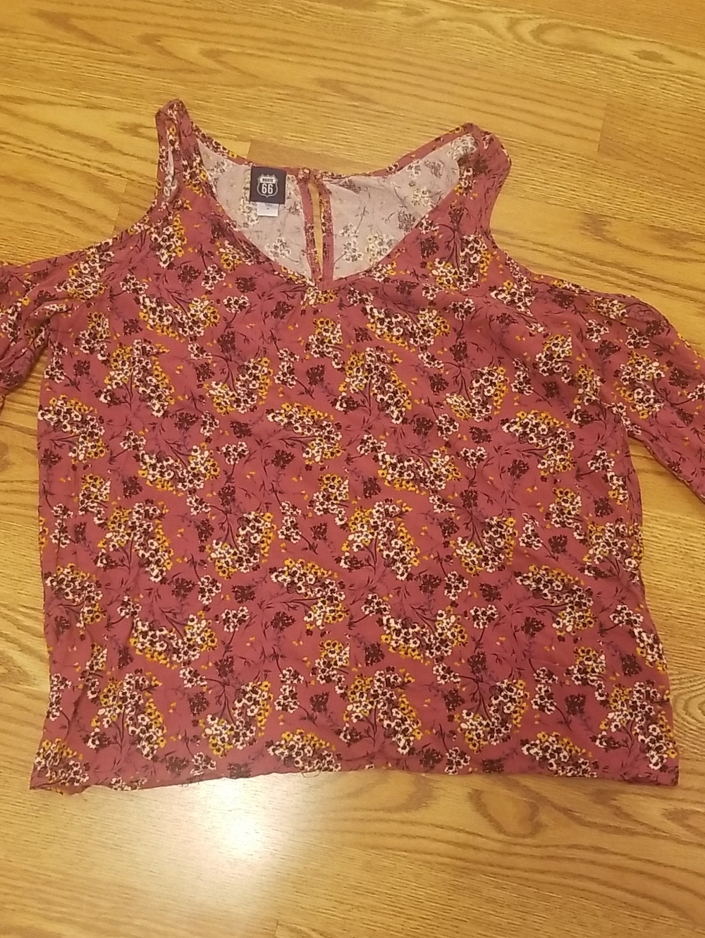 Route 66 Mauve Floral Cold-Shoulder Blouse